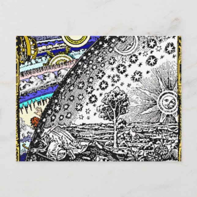 Cartão Postal Esfera celestial intrincada Sol Lua Estrelas Plane (Frente)