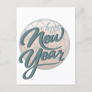 Cartão Postal Esfera de feliz ano novo e script
