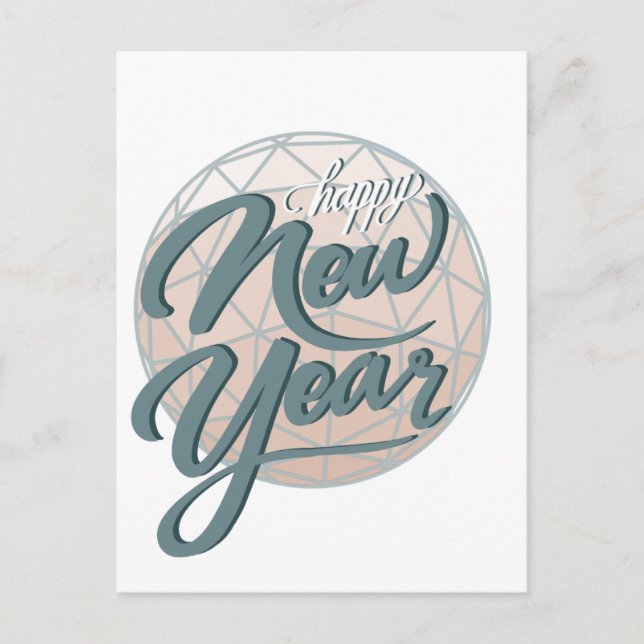 Cartão Postal Esfera de feliz ano novo e script (Frente)