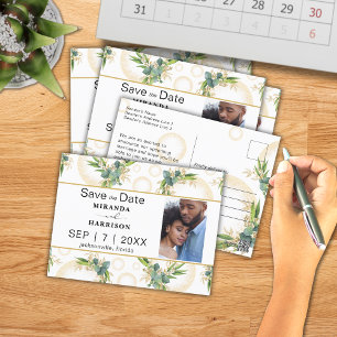 Cartão Postal Esferas Douradas e Save the Date Botânico de Casam