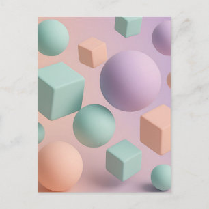Cartão Postal Esferas Geométricas Pastel Cubos