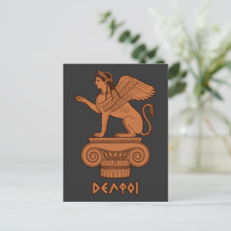 Cartão Postal Esfinge em Delfos - Figura Vermelha Grega Antiga