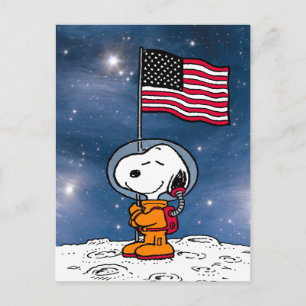 Cartão Postal ESPAÇO   Snoopy Astronauta Com Bandeira