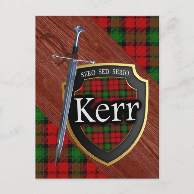 Cartão Postal Espada e Escudo do Clan Kerr Tartan (Frente)