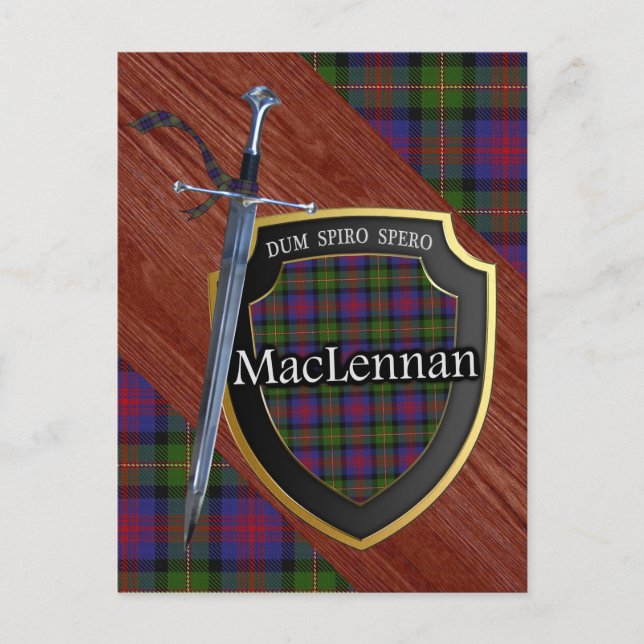 Cartão Postal Espada e Escudo do Clan MacLennan Tartan (Frente)