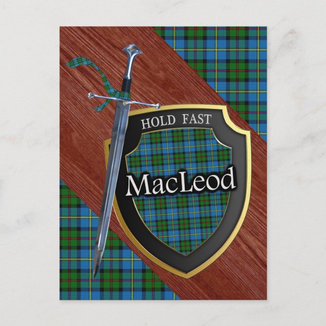 Cartão Postal Espada e Escudo do Clan MacLeod Tartan (Frente)