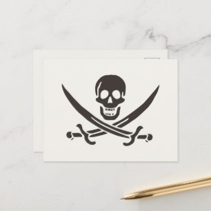 Cartão Postal Espadas do Crânio Obsidiana Bandeira pirata de Cal