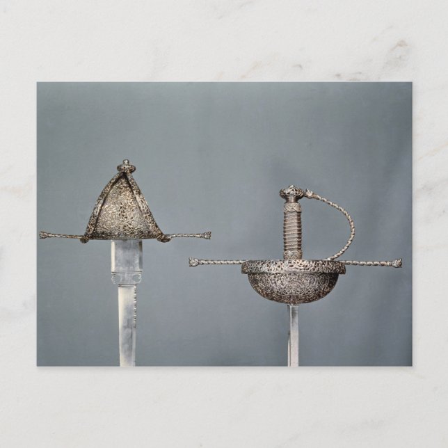 Cartão Postal Espadas: Pratique de aço biselado com casco (Frente)