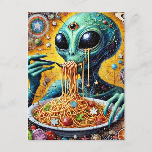 Cartão Postal Espaguete de Alienígena Funky (Frente)
