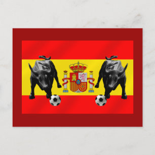 Cartão Postal España La Furia Roja futebol Toro Flag of Espanha