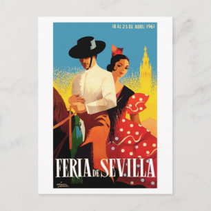 Cartão Postal Espanha 1961 Seville April Fair Poster