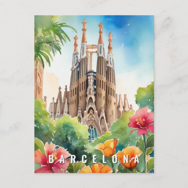 Cartão Postal Espanha Barcelona Sagrada Família Retro Viagem (Frente)