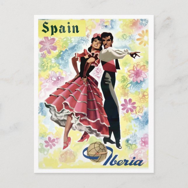 Cartão Postal Espanha, casal tradicional, viagens vintage (Frente)