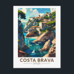 Cartão Postal Espanha Costa Brava Catalunha Viagem Art Vintage<br><div class="desc">Costa Brava retro vetor viagem design. A Costa Brava é uma região costeira da Catalunha na Espanha nordeste.</div>