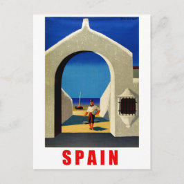Cartão Postal Espanha, costa espanhola, pescador chegando à vila