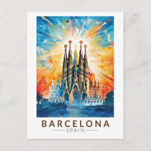 Cartão Postal Espanha de Barcelona La Sagrada Familia Viagem Art