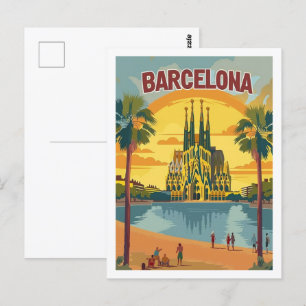 Cartão Postal Espanha de Barcelona Vintage Familiar