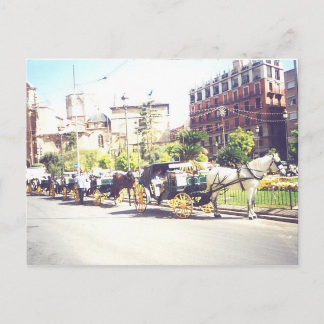 Cartão Postal Espanha de Cavalo e Carraige Valencia (Frente)