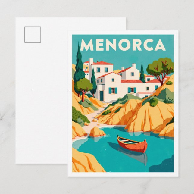 Cartão Postal Espanha de Ilustração de Arte de Viagem Menorca (Frente/Verso)
