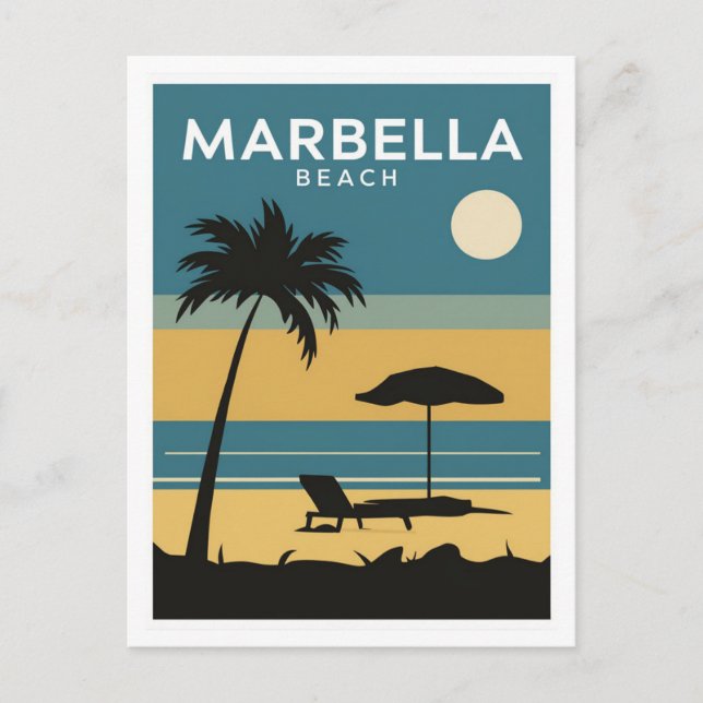 Cartão Postal Espanha de praia de Marbella (Frente)