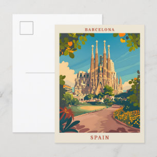 Cartão Postal Espanha Elegante de Barcelona Viagens vintage