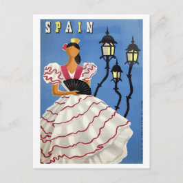 Cartão Postal Espanha, ilustração, menina com traje típico e lâm