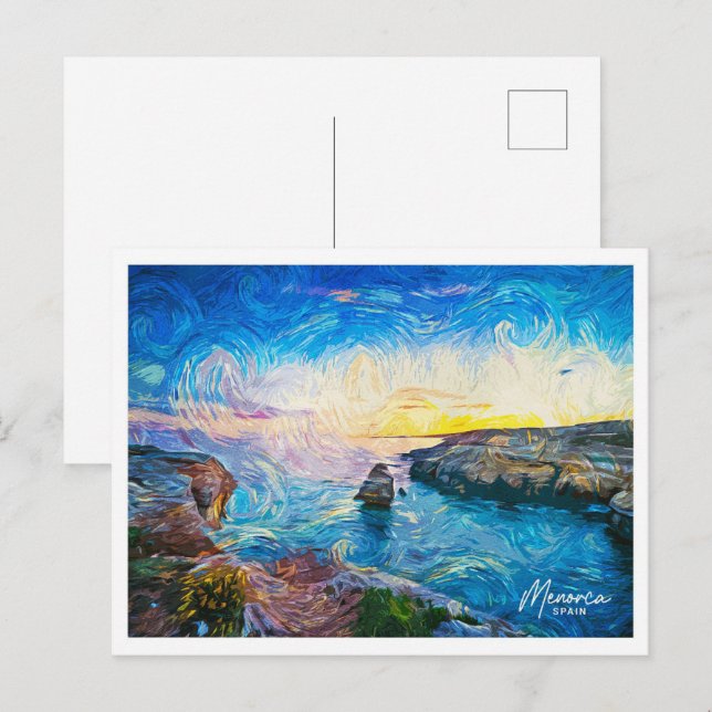 Cartão Postal Espanha Menorca Linda Paisagem de Pintura de Óleo (Frente/Verso)