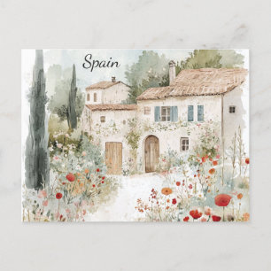 Cartão Postal Espanha Vintage Watercolor Espanha Villa Viagem