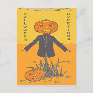 Cartão Postal Espantalho Jack O' Lantern Feliz Sorridente