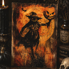 Cartão Postal Espantalho Sinistro Jack O' Lanterna Halloween Vin