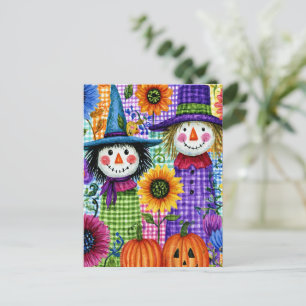 Cartão Postal Espantalhos e Abóboras, Halloween,
