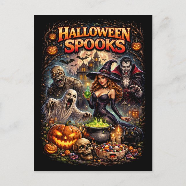 Cartão Postal Espantos de Halloween (Frente)
