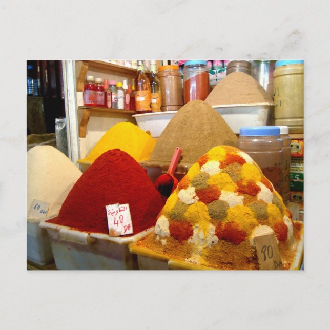 Cartão Postal Especiarias em um mercado tradicional, Marrocos (Frente)