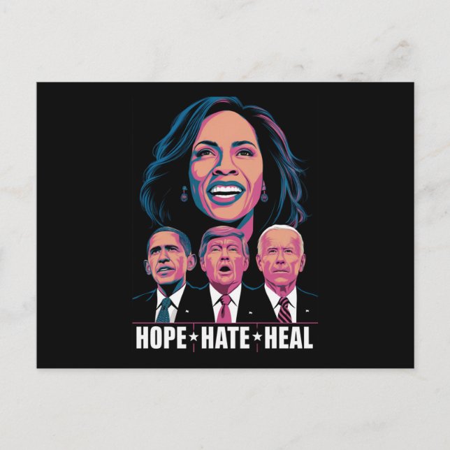 Cartão Postal Esperança Ódio Cura Levante Kamala 2024 (Frente)