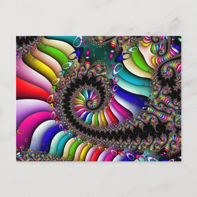 Cartão Postal Espiral Fractal Multicolor (Frente)