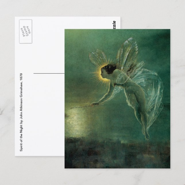 Cartão Postal Espírito da Noite por Grimshaw, Fada Vitoriana (Frente/Verso)