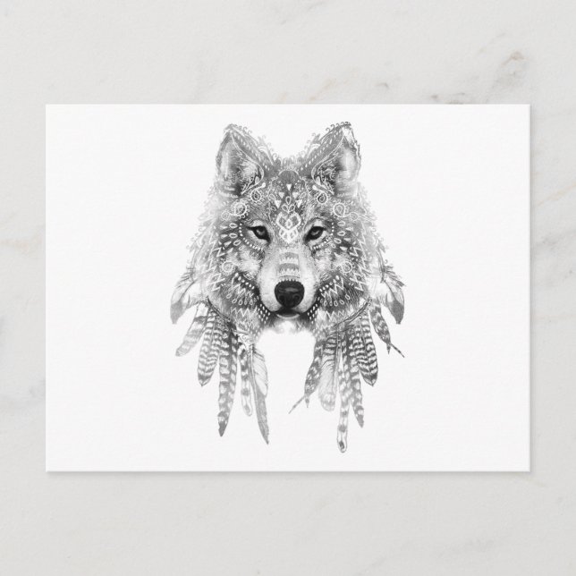 Cartão Postal Espírito do Lobo Tribal (Frente)