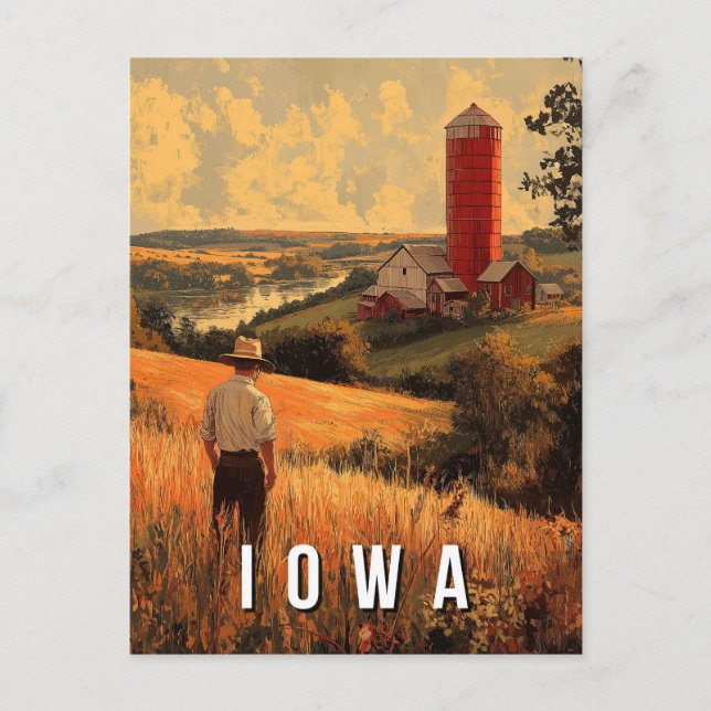 Cartão Postal Espírito Patriótico de Retro Iowa - Heartland Amer (Frente)