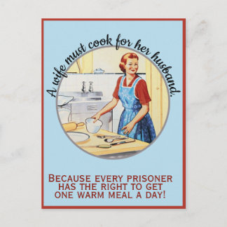 Cartão Postal Esposa Engraçada Vintage de 1950 deve cozinhar par