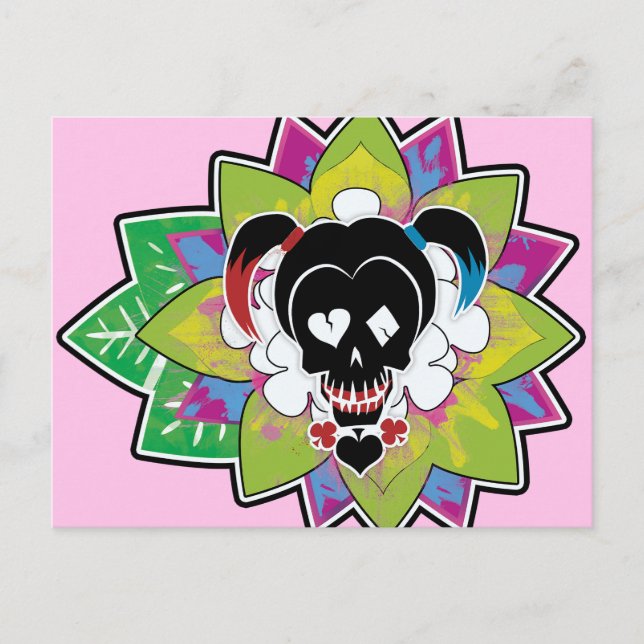 Cartão Postal Esquadrão Suicida | Harley Quinn Skull Tattoo Art (Frente)
