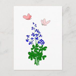 Cartão Postal Esqueça-me das flores azuis, shamrock, borboleta