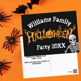 Cartão Postal Esqueleto Anual da Festa de Halloween da Família P