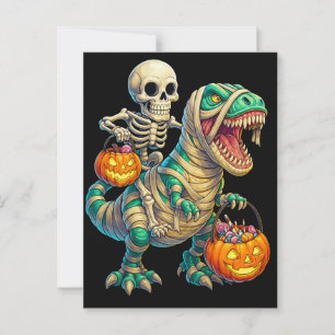 Cartão Postal Esqueleto Caprichoso Montando um T-Rex Múmia no Ha
