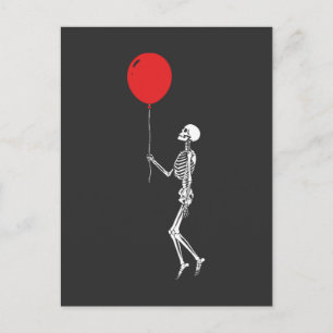 Cartão Postal Esqueleto com Balão Vermelho