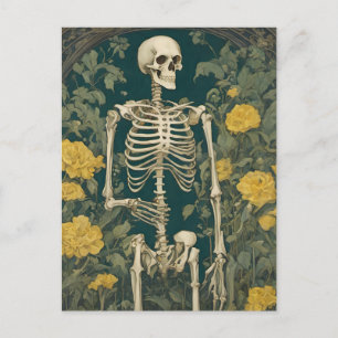 Cartão Postal Esqueleto Com Flores Amarelas