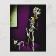 Esqueleto Dapper Día de los Muertos com Cachorro