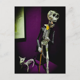 Cartão Postal Esqueleto Dapper Día de los Muertos com Cachorro