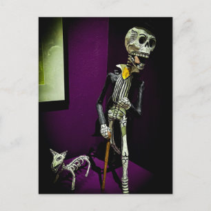 Cartão Postal Esqueleto Dapper Día de los Muertos com Cachorro