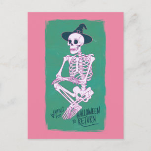 Cartão Postal Esqueleto de Bruxa Esperando o Dia das Bruxas volt