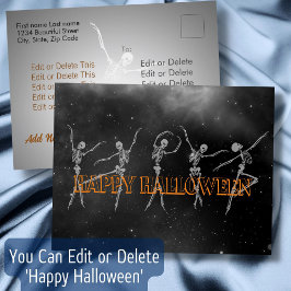Cartão Postal Esqueleto de dança Feliz Halloween preto e branco
